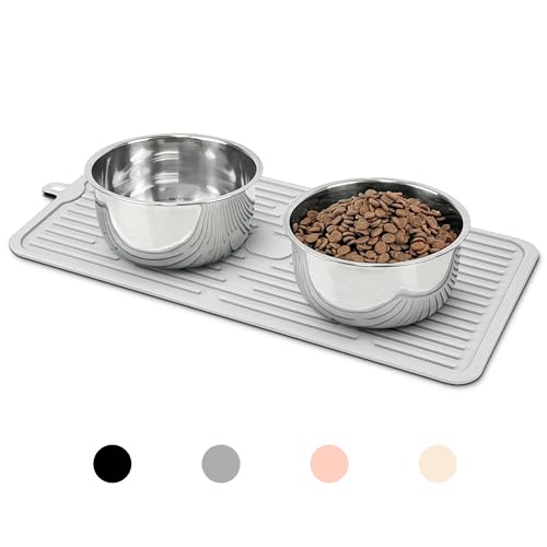 Pet Placemat for Dog and Cat, Anti-Slip Waterproof Dogs Feeding Mat Prevent Food and Water Overflow, Bowl Mats Suitable for Medium and Small Pets, Light Gray, Silicone