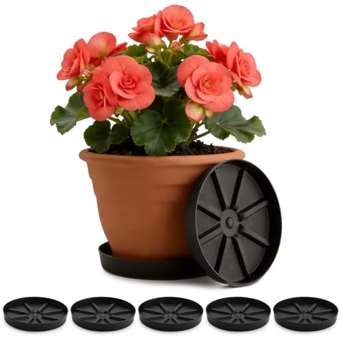 Plant Saucers 10.5 Inch 5 Pack, Black Elevated Plant Tray with Raised Base