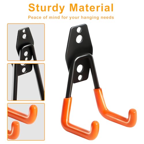Heavy Duty Wall Hook for Hanging, 2 Pack Garage Tool Organizer Wall Mount, Metal Garage Storage Hooks for Ladder,Extension,Garden Tool, Small Utility Hook, Hose Holder for Outdoor and Indoors - view 5