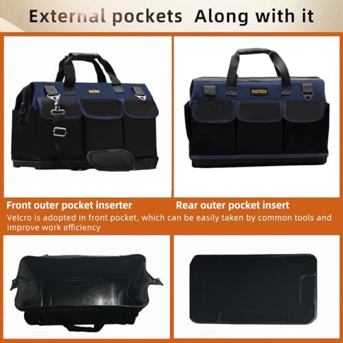 22in Heavy Duty Bottom Tools Bag With Wide Mouth For Tool Storage, Carrier and Organizer, Tote Bag for Men/Women, Wide Mouth Tool Bags With Inside Pockets (22 Inch) - view 3