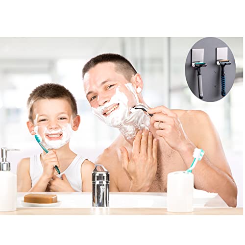 Razor Holder Shaver Hook Hanger Stand Caddy (4 Pack) Self Adhesive Stick on Hook Heavy Duty Stainless Steel Phone Holder for Shower, Tools for Hanging Washcloth Towel Loofah for Bathtub Wall, Black - view 3