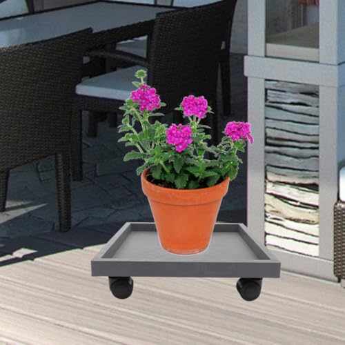 Resin Plant Pot Tray with Wheels, Indoor Outdoor Planter Base Holder - view 6