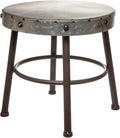 Red Co. 10” Tall Round-Top Antique Metal Milking Stool Display Plant Stand Holder, Weathered Silver Tone