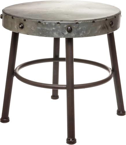 Red Co. 10” Tall Round-Top Antique Metal Milking Stool Display Plant Stand Holder, Weathered Silver Tone