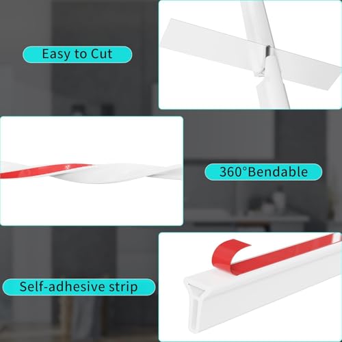 3ft/5ft/6ft/8ft/10ft Collapsible Shower Threshold Water Dam Water Barrier for Shower and Water Stopper Keeps Water Inside Water Threshold for Wet and Dry Separation (5ft, White) - view 4