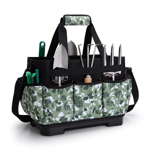 Garden Tool Bag with Hard Bottom, Garden Tote with Shoulder Strap