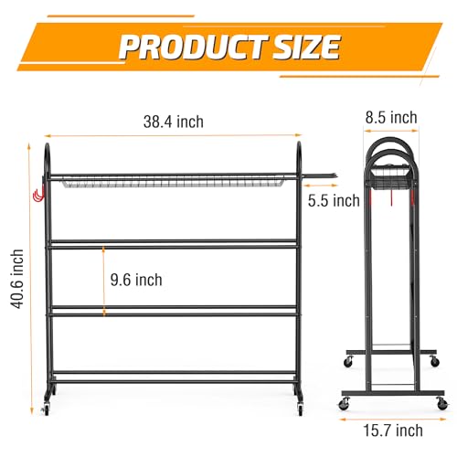 Rolling Ball Storage Rack with Bat Holder and Hooks, Black - view 6