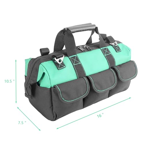 Women Garden Tools Bag 16inch Wide Mouth Tool Bag with Molded Base and Plastic-Padded, Inside Pockets for Tool Storage and Organization,600D polyester fabric (Teal color) - view 6