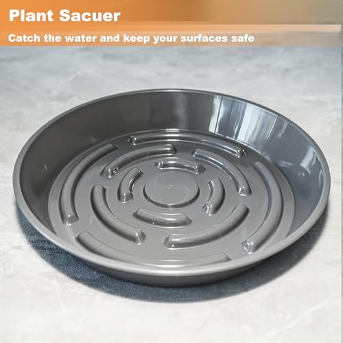 2 Packs Plant Saucer Pot Tray, 14 inch Grey Flower Planter Saucers and Drip Trays - view 4