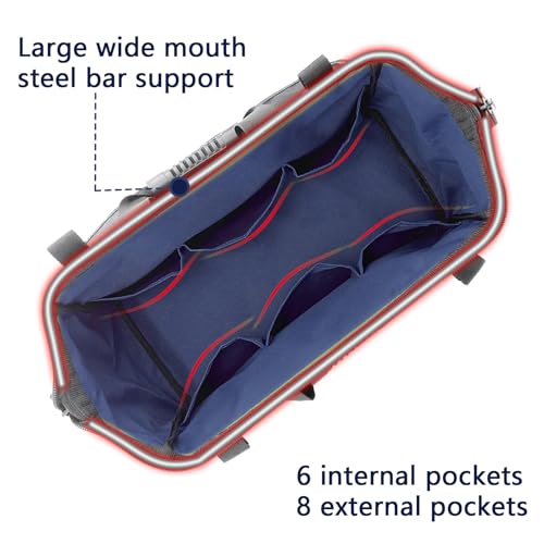 Women Garden Tools Bag 16inch Wide Mouth Tool Bag with Molded Base and Plastic-Padded, Inside Pockets for Tool Storage and Organization,600D polyester fabric (Teal color) - view 4