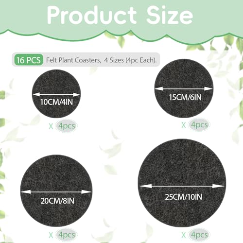 16 Pieces 4 Sizes Felt Plant Coasters, Extra Thick 4/6/8/10 Inch Planter Coaster, Absorbent Fabric Plant Mats, Plant Coasters for House Plants - view 2