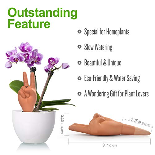 4 Pack 9" Tall Peace Hands for Plant Auotmatic Watering Devices - Terracotta Plants Self Watering Spikes Stakes - Home Garden Decorative Waterer(Peace V Sign Hand) - view 4