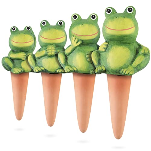 4-Pack Frog Plant Watering Globes Decorative Self Watering Spikes Planter Insert Terracotta Plant Watering Devices Automatic Plant Waterer for Indoor Outdoor Plants