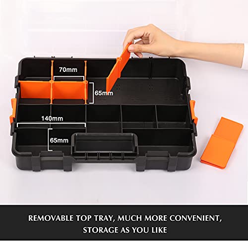 2PCS Toolbox Organizer Sets, 20 Removable Dividers, Durable Plastic Box, Excellent for Screws, Nuts, Small Parts, 34-Compartment, Black/Orange, 2 Pieces Set - view 6