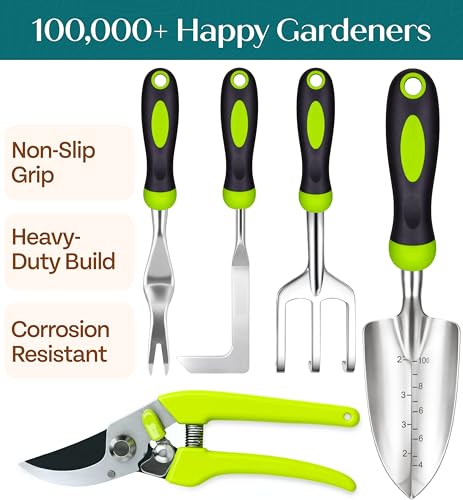 Heavy Duty Gardening Tools - Gardening Gifts for Women, Men, Mom, Dad - Durable, Ergonomic Garden Tools Set (Green) - view 2