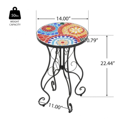 Mosaic Side Table & Plant Stand with Ceramic Tile Top,Black1 - view 3