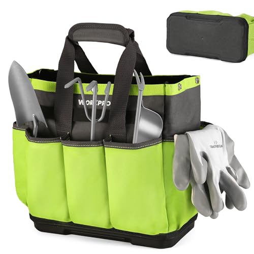 Garden Tool Bag with Waterproof Plastic Base, 8 Pockets