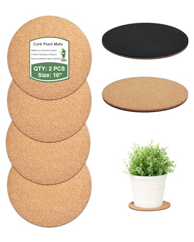 10 Inch Cork Plant Coasters, 2 Pack Round Plant Mats for Large Flower Pots