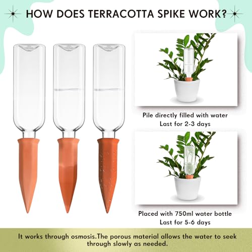 6 Sets Plant Watering Devices 6 Pcs Self Watering Spikes 6 Pcs 25 oz Plastic Bottles Slow Release Automatic Waterer Empty Liquor Bottles Terracotta Spikes for Vacation Plant (Ceramic Color) - view 3