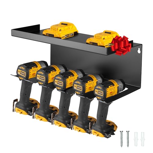 Metal Power Drill Organizer for Garage, 5 Drill Slots