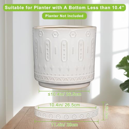 Plant Saucer for Indoors - Ceramic Plant Saucer for Outdoors 11.4 Inch Plant Water Catcher Tray Plant Pot Saucer Plant Drip Tray Drainage Large Plant Plates to Catch Water, Cream White - view 3