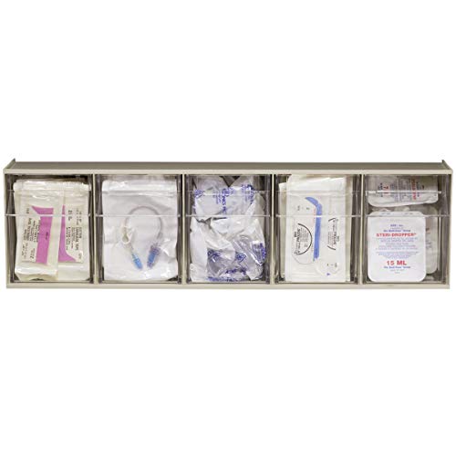 TiltView Plastic Storage Cabinet with 5 Tilt Out Bins, Horizontal Plastic Parts Organizer, Teacher Toolbox, and Office Supply Organizer, 23-5/8" W x 6-1/2" H x 5-5/8" D, Stone - view 5