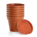 6 Pack 7 inch Plastic Plant Pots with Drainage Holes and Tray, Terracotta