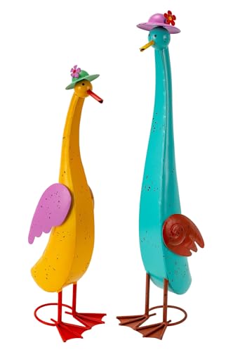 22" Duck Garden Statue Set of 2 Metal Ducks