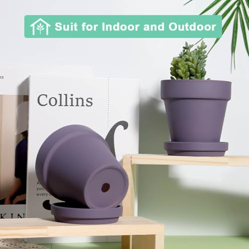 6 Inch Purple Terracotta & Clay Pots with Saucer, 4 Pack - view 4