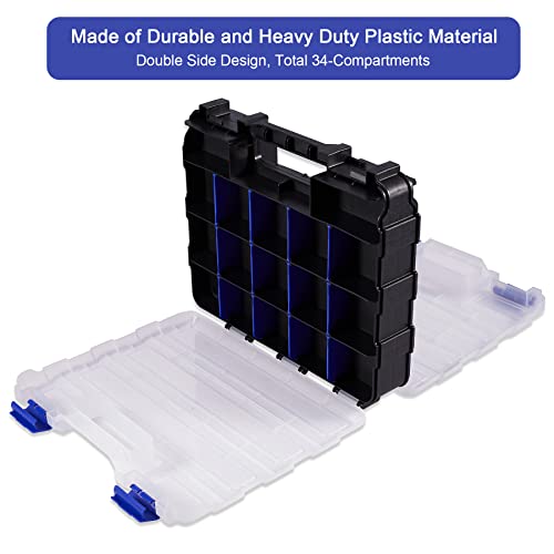 Small Parts Storage Case Tools Box Organizer Double Side 34 Compartments Hardware Organizers with Removable Plastic Dividers for Screws Nuts Nails Bolts - view 3