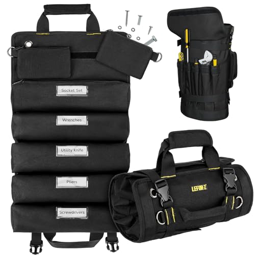 Tool Bag,Large Roll Up Tool Bag Organizer,13 Pockets Tool Roll Storage Pouch,Heavy Duty Portable Tool Storage Carrier Bag for Men,Mechanic,Electrician,Valentines Day Gifts for Men,Black