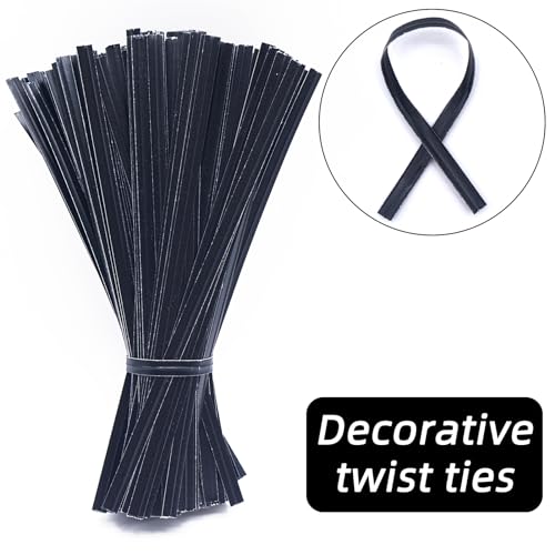 1000 Pieces Paper Twist Ties, 6 Inch Twist Ties Reusable Black, Bread Twist Ties for Arts And Crafts, Metallic Twist Ties Candy Ties for Bulk Food, Gift Bags, Halloween, Christmas - view 3