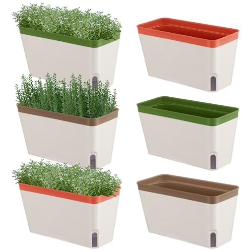 6 Set Window Herb Planter Box Self Watering Plant Pots 10.6 Inch Rectangular Herb Pots Decorative Garden Flower Box for Indoor, Succulent,Vegetables, Flowers