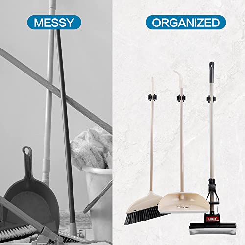 12PCS Broom and Mop Holder, Heavy Duty Garden Tool Organizer Rack Rake and Shovel Handle, Stainless Steel Mop Hanger. Wall Mounted with Screws.Matte Black - view 4