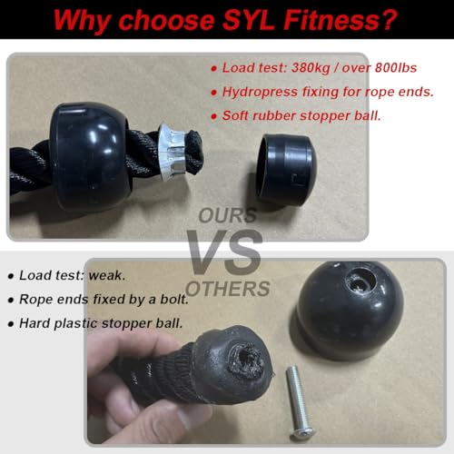 Tricep Rope 27 & 36 inches 2 Colors Fitness Attachment Cable Machine Pulldown Heavy Duty Coated Nylon Rope with Solid Rubber Ends - view 5
