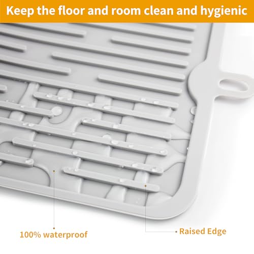 Pet Placemat for Dog and Cat, Anti-Slip Waterproof Dogs Feeding Mat Prevent Food and Water Overflow, Bowl Mats Suitable for Medium and Small Pets, Light Gray, Silicone - view 4