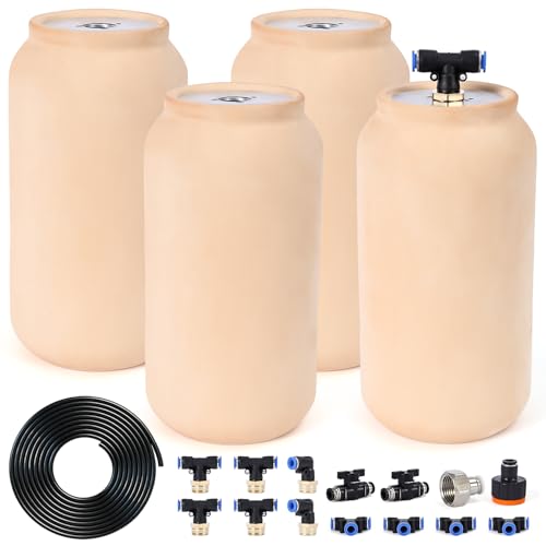 4pcs 4.8x4.8x10in Large Olla Watering System for Your Garden 64oz Terracotta Olla Pots Automatic Tree Waterer Plant Watering Devices Clay Watering Pot with lid Terra Cotta Clay Irrigation Globes