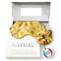 SILK & WILLOW - Botanical Print Pure Mulberry Silk Eye Mask & Scrunchie Gift Set, Luxurious Sleep Eye Mask & Hair Accessory Bundle, Durable Nature-Considerate Wellness Gifts for Women, Marigold Yellow