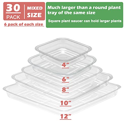 30 Pack Plant Saucers for Indoors 4 6 8 10 12 Inches Plant Trays for Pots Plastic Trays for Plants Square Plant Drip Trays for Potted Plants Flower Pot Saucers Clear Plant Plates to Catch Water, Bulk - view 4