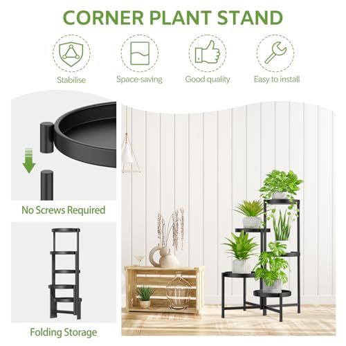 5 Tier Large Plant Stand with Garden Tools, 10 Inch Tray, Black - view 4