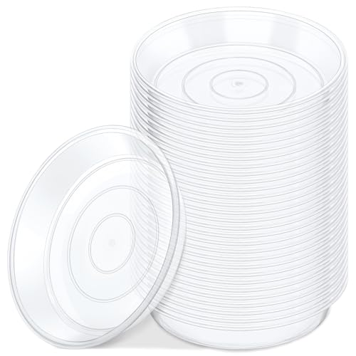 30 Packs Clear Plant Saucers, 5 Inch Plastic Trays for Plants, Heavy Duty Drip Trays for Potted Plants, No Holes Pot Trays for Indoor Outdoor Plants