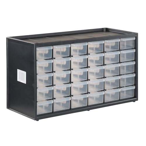 Storage Organizer, 30 Small Drawer Modular Storage System, Easily Stackable, Plastic, Black, White (CMST40730)