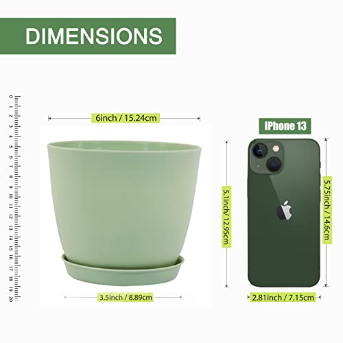 6 Inch Plant Pots, 12 Pack Plastic Planters Modern Flower Pot with Drainage Holes and Saucers for All House Plants, Herbs, Flowers and Seeding Nursery, Colorful - view 5