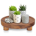 Acacia Wood Round Tray, 10 in Pedestal Riser Stand for Plant Decor