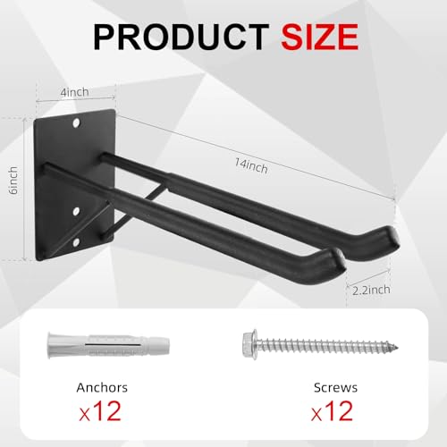 14" Large Heavy Duty Garage Hooks, Steel Garage Storage Hooks with Support Rods, Utility Wall Mount Hangers for Power Tools, Car Tires, Ladders, Chairs, Garden Tools and More (4-Pack 14" Heavy Hooks) - view 6