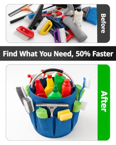 Foldable 4.5Gallon Cleaning Caddy Organizer with 6 Pockets, Non-Slip Handle - view 6