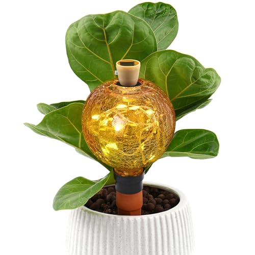Solar Watering Globe, 17 oz Crackle Glass, Pink and Yellow, 1 Pack