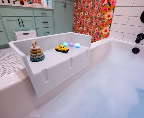 Mini Bathtub Splash Guard, Bath Shelf for Kids - Toy Tray, White