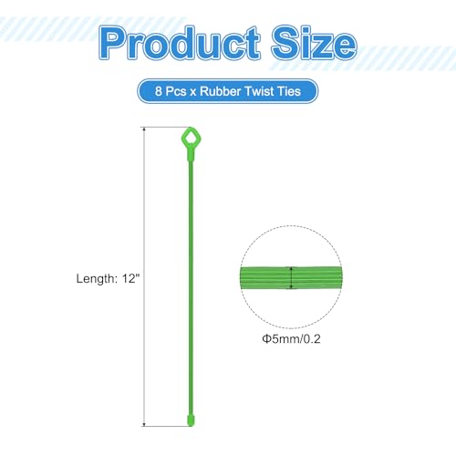 Rubber Twist Ties, 12 Inch Silicone Reusable Twist Ties Heavy Duty Bendable for Bundling Holding, 8 Pcs, Green - view 2