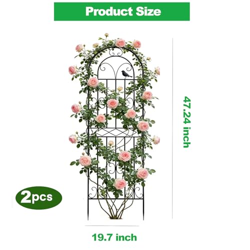 2 Pack 47.2"x19.7" Metal Gardon Trellis for Climbing Plants Outdoor, Black - view 2